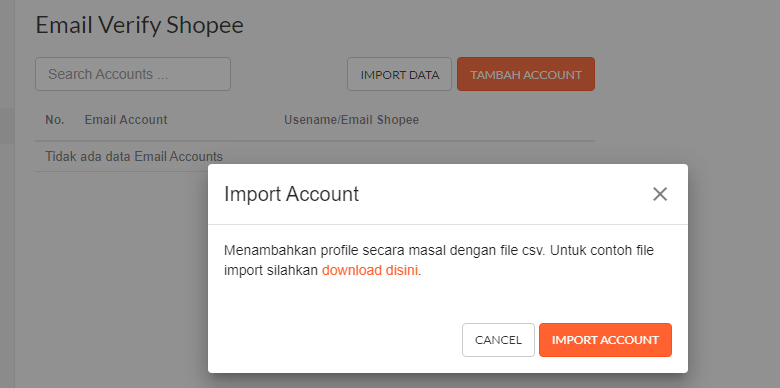 Import Akun Email Verifikasi Shopee - Qlobot